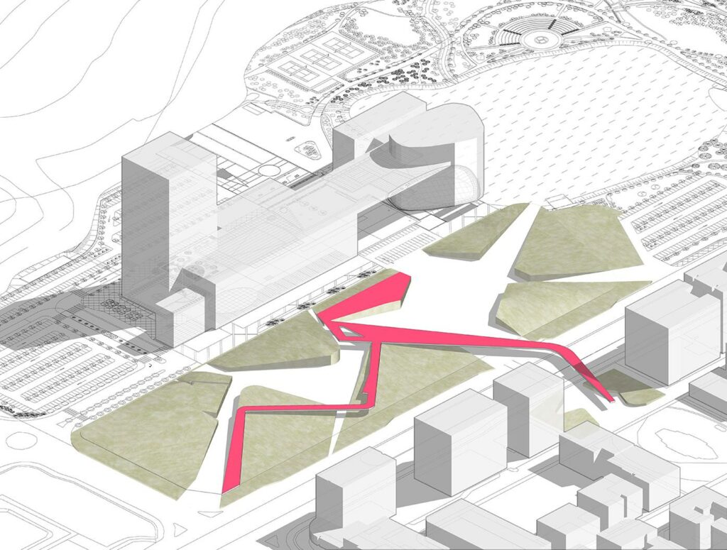 4. La passerelle pour relier la place au Sud de la ville